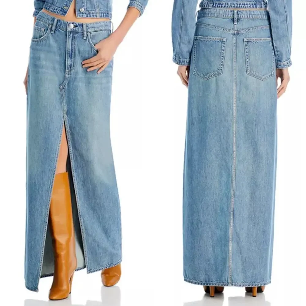 rag & bone Avery Featherweight Denim Maxi Skirt in Beverlys Raw Hem size 29 - Picture 4 of 16
